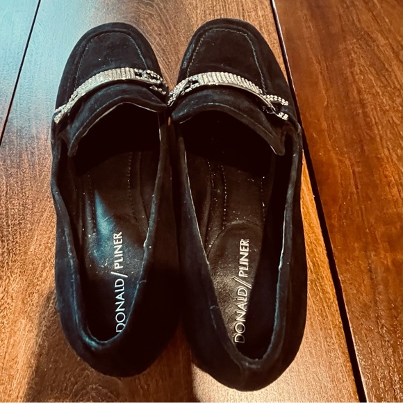 Donald Pliner | Black Halen Suede Loafer with Rhinestone Buckle 7.5 - Picture 10 of 16